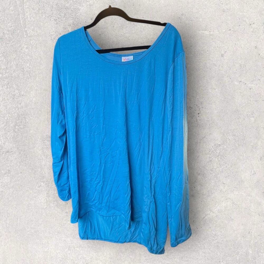 LuLaRoe Lynnae Long Sleeve Shirt-Size 2XL- Solid Blue Print-NWT
